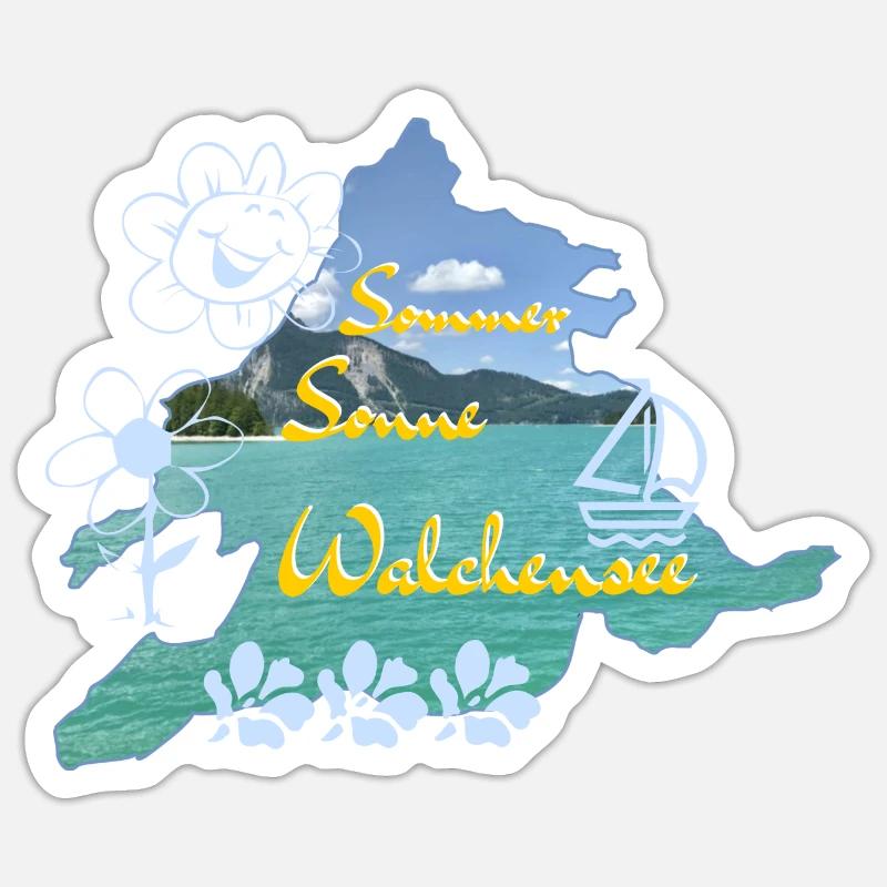 Soleil d’été Walchensee - Sticker taille S (10 x 10 cm) - blanc mat