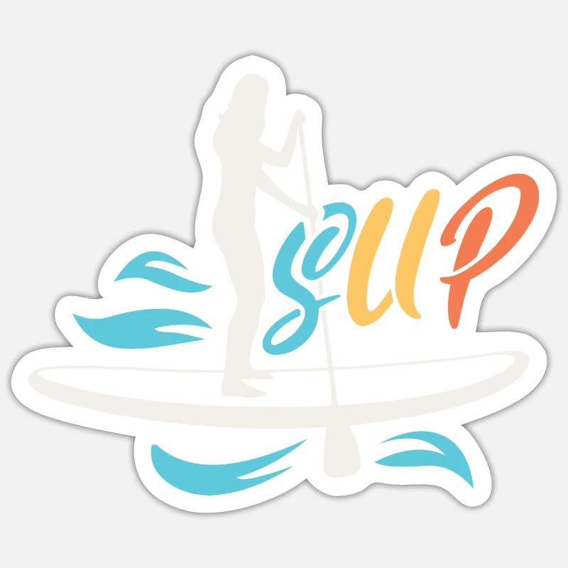 SUP Rétro Stand Up Paddle Boarding Sticker taille S (10 x 10 cm)