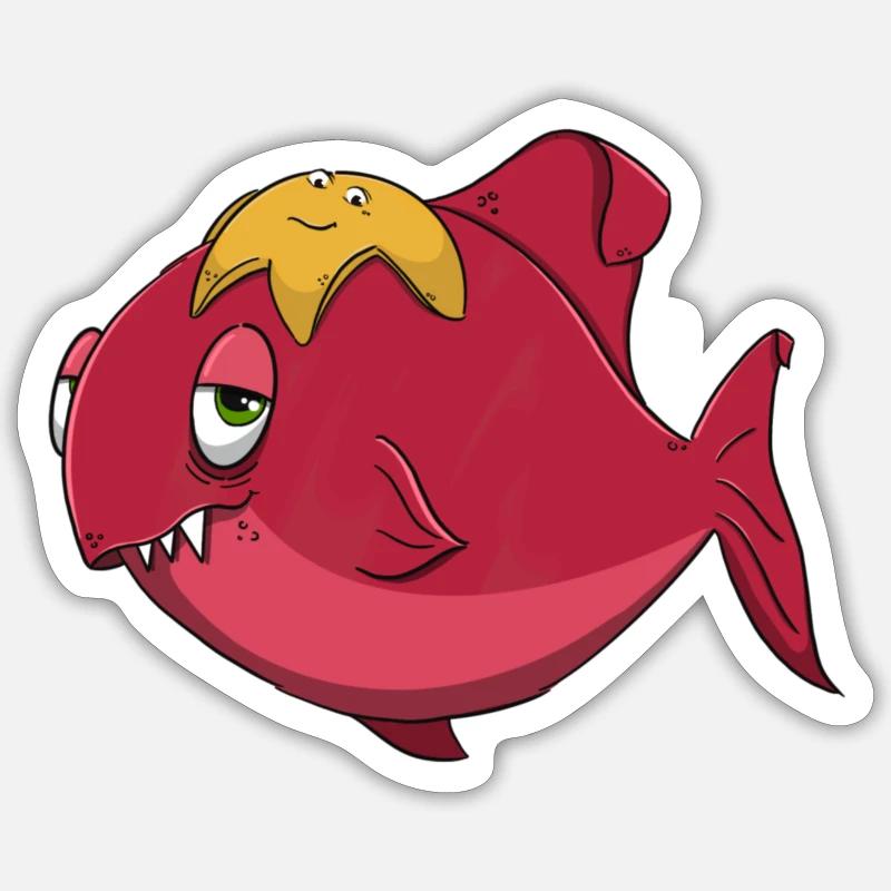 Fisch und Seestern - Sticker Größe S (10 x 10 cm) - Mattweiß