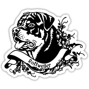Rottweiler Rüde an Retro Banner - Sticker Größe S (10 x 10 cm) - Mattweiß - Vorne