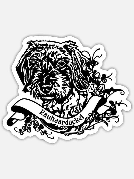 Rauhaardackel an Retro Banner - Sticker Größe S (10 x 10 cm) - Mattweiß
