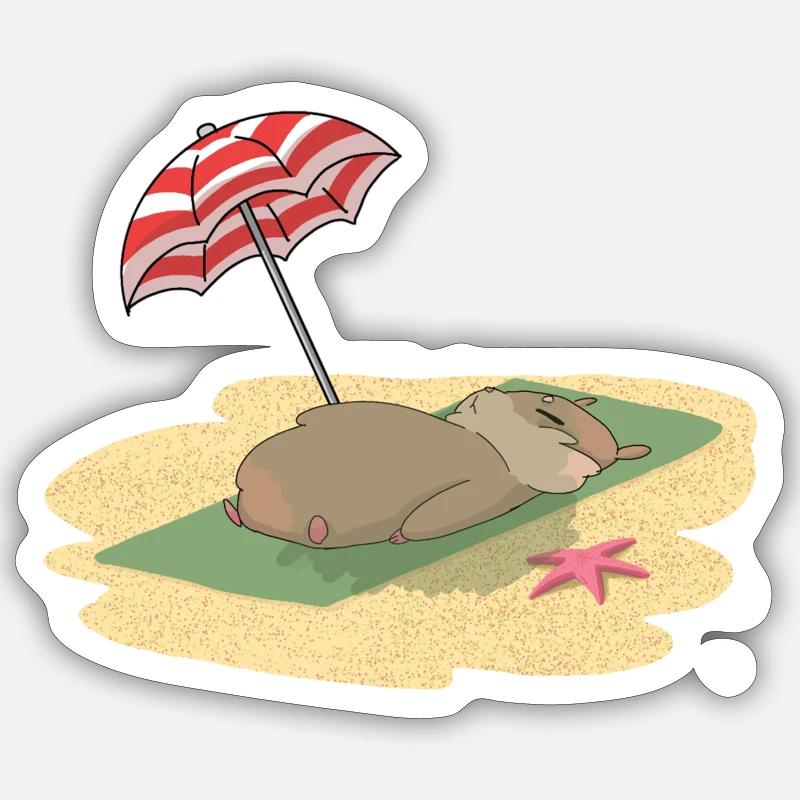 Hamsters on the beach sunbathing - Sticker size S (10 x 10 cm) - white matte