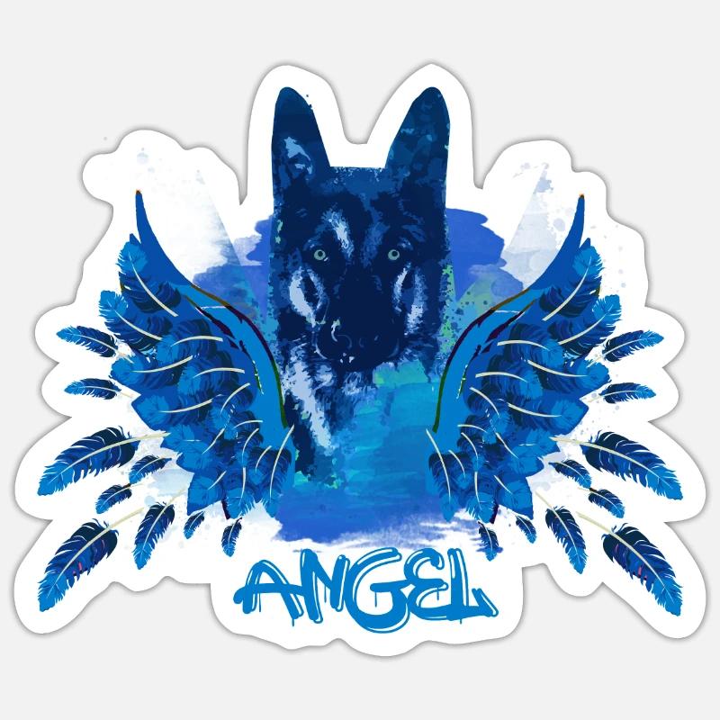 schäferhund,angel,graffiti, deutscher schäferhund, - Sticker Größe S (10 x 10 cm) - Mattweiß