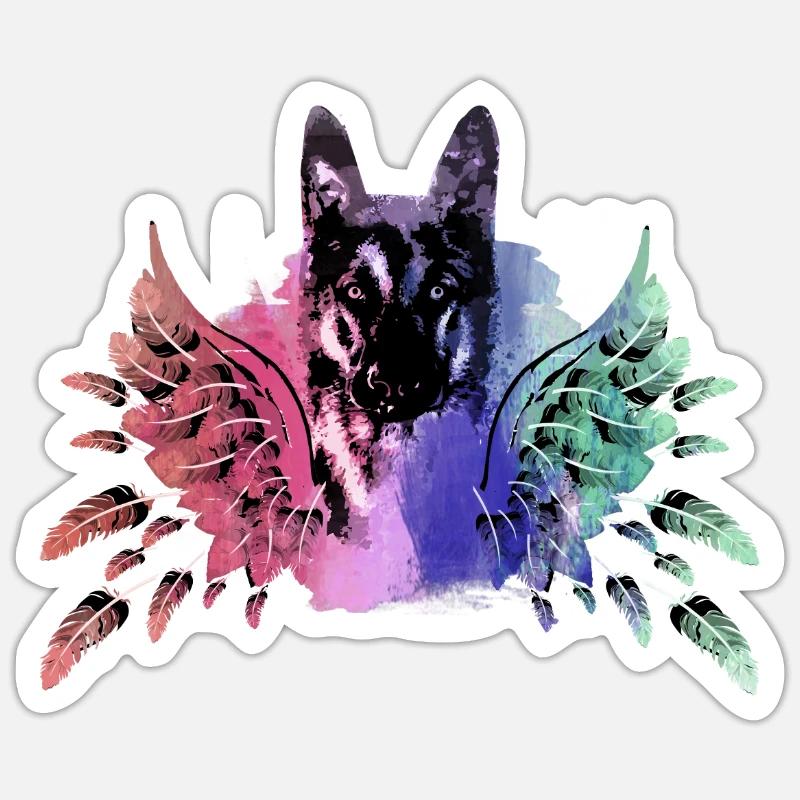 schäferhund ,hund,graffiti, schutzengel,bunt - Sticker Größe S (10 x 10 cm) - Mattweiß