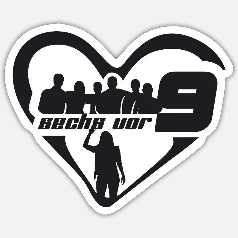 Sechs vor 9 - Herz - Sticker Größe S (10 x 10 cm) - Mattweiß