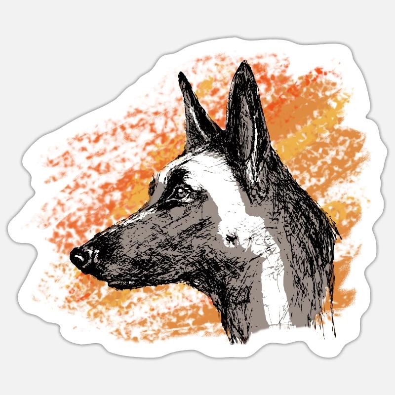 malinois de feu - Sticker taille S (10 x 10 cm) - blanc mat