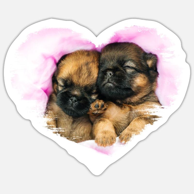 deux petits chiots mignons dans un cœur Sticker taille S (10 x 10 cm)