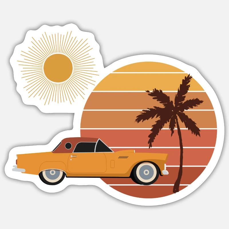 Retro Car Sunset - Sticker Größe S (10 x 10 cm) - Mattweiß