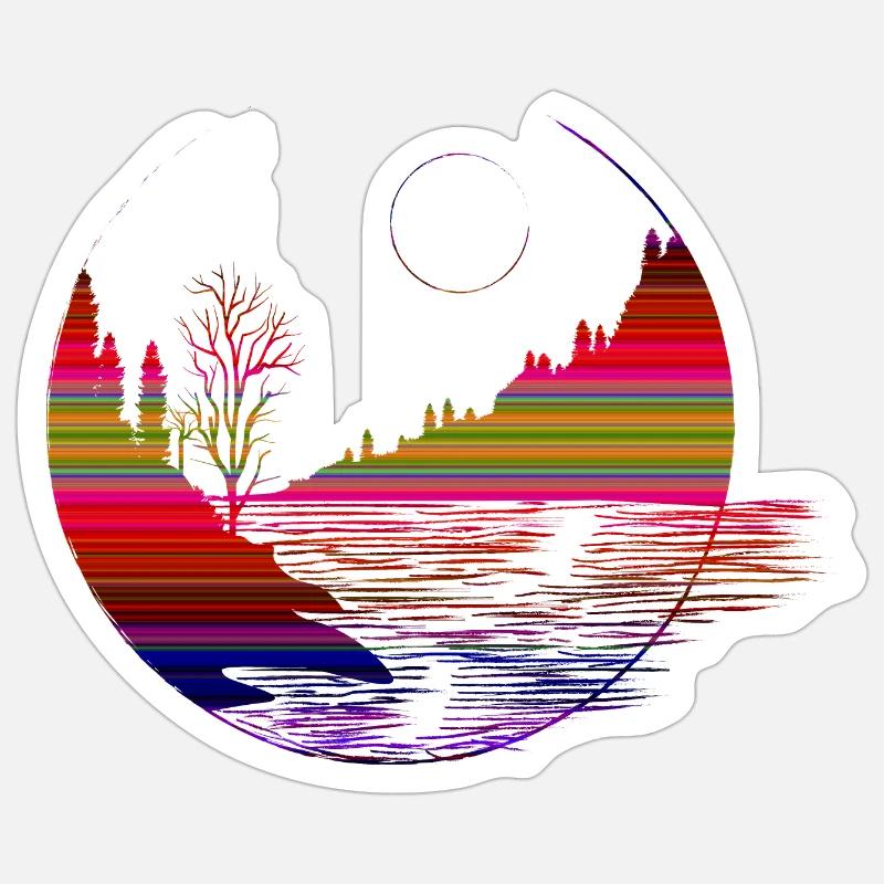 Paysages de forme géométrique - Sticker taille S (10 x 10 cm) - blanc mat