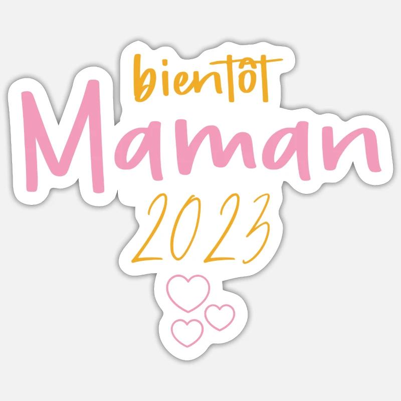 bientôt Maman 2023 Annonce Grossesse - Sticker taille S (10 x 10 cm) - blanc mat