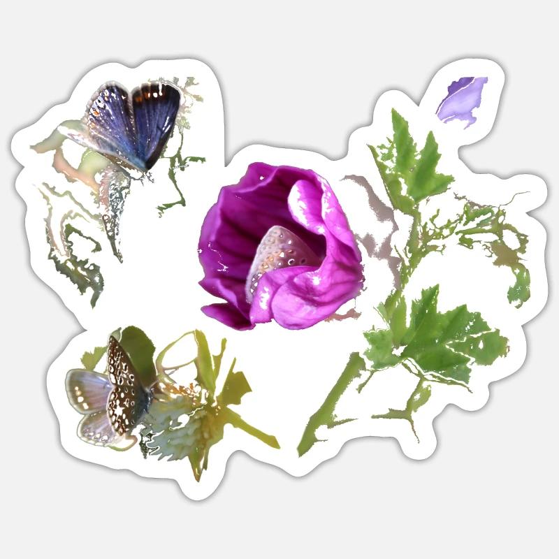 Bläulinge mit Malve - Sticker Größe S (10 x 10 cm) - Mattweiß