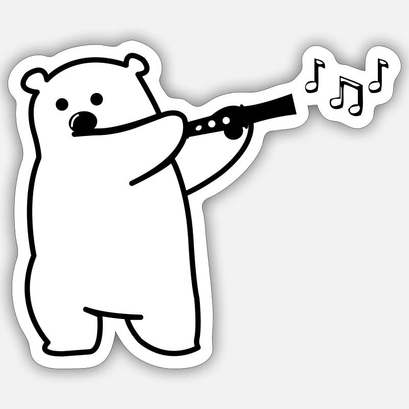 Bär spielt Flöte - Sticker Größe S (10 x 10 cm) - Mattweiß