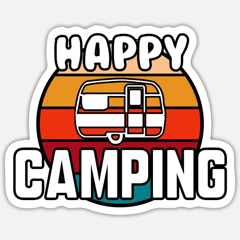 Happy camping - Sticker taille S (10 x 10 cm) - blanc mat