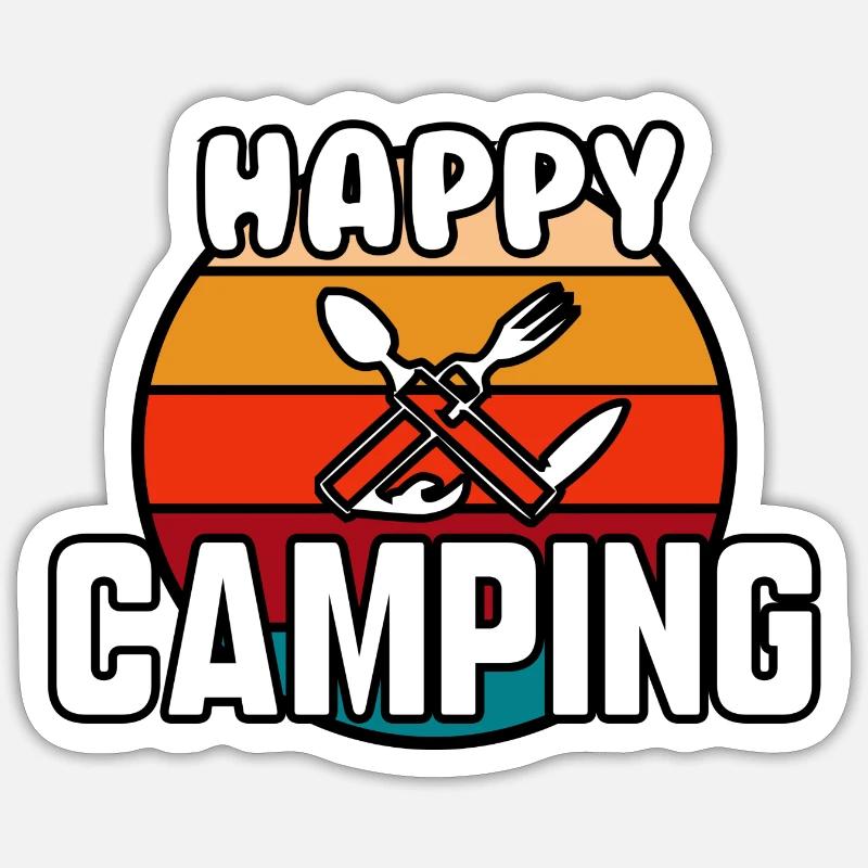 Happy camping - Sticker taille S (10 x 10 cm) - blanc mat