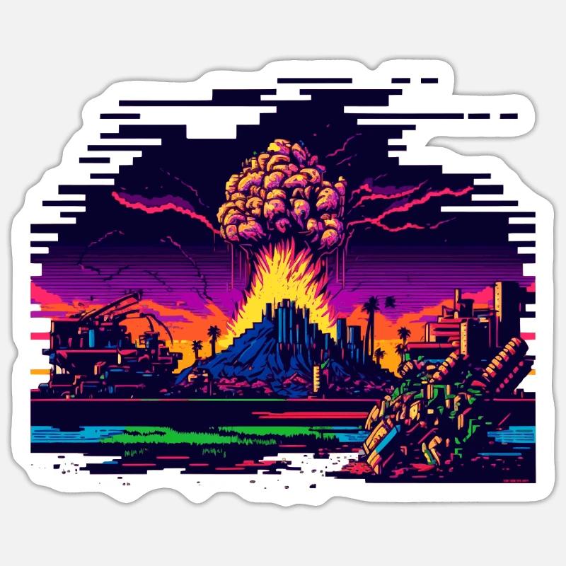 Quand la bombe atomique explose dans le jeu vidéo 8 bits Sticker taille S (10 x 10 cm)