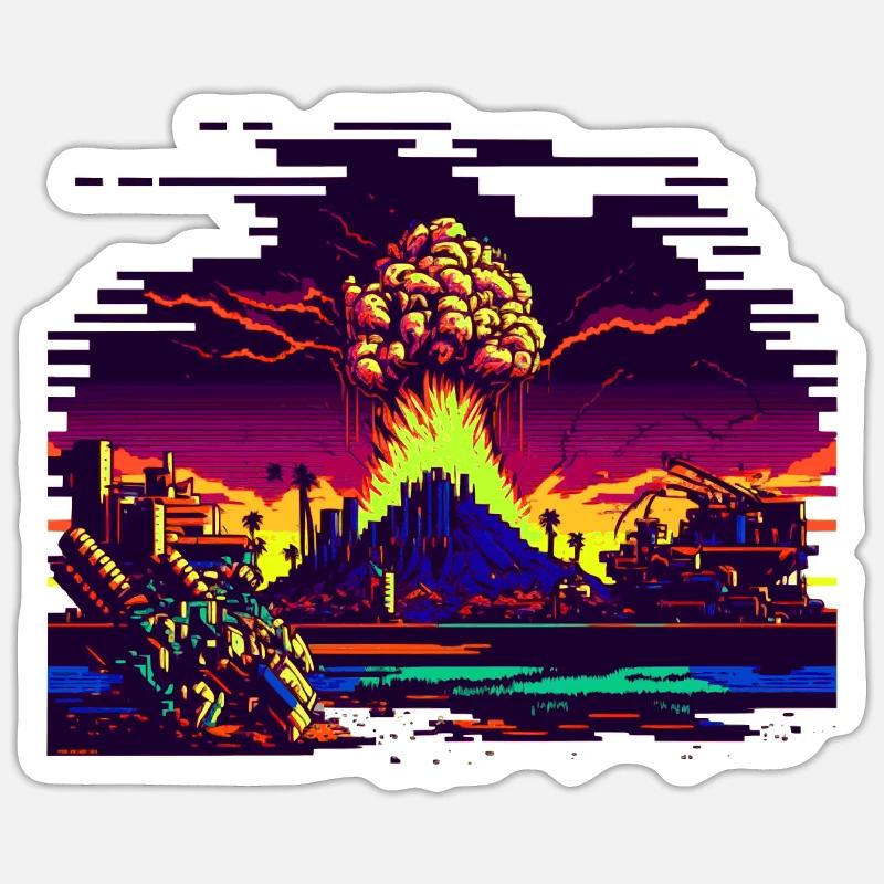 Quand la bombe atomique explose en 8 bits Sticker taille S (10 x 10 cm)