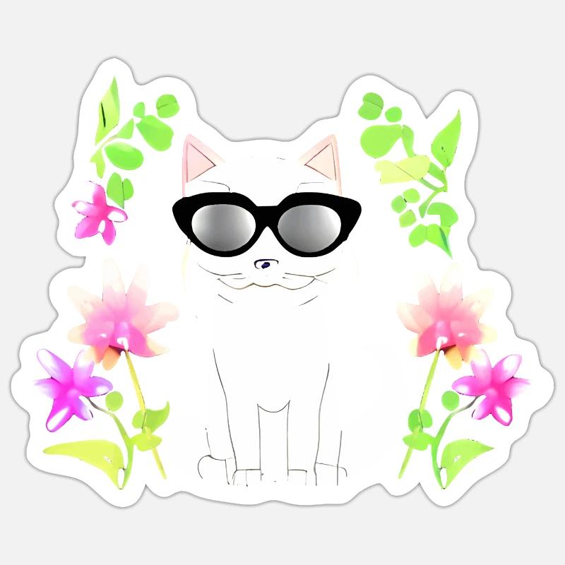 Chat avec fleur Sticker taille S (10 x 10 cm)