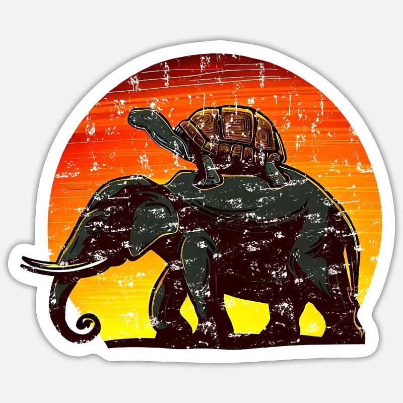Elephant Turtle Sunset Design - Sticker size S (10 x 10 cm) - white matte