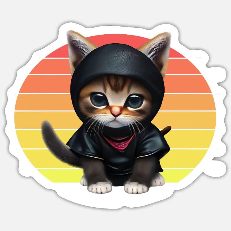 Coucher de soleil de chat ninja Sticker taille S (10 x 10 cm)