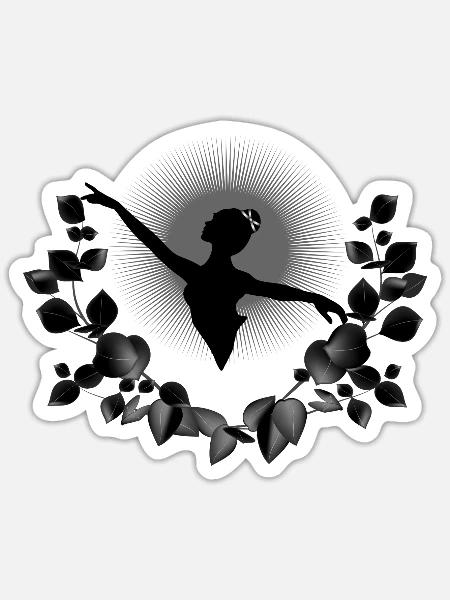 Ballerina Silhouette mit schwarzen Eukalyptus - Sticker Größe S (10 x 10 cm) - Mattweiß
