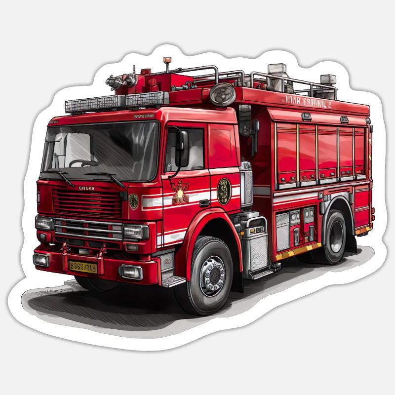 Mit dem Feuerwehrauto Brände bekämpfen Sticker Größe S (10 x 10 cm)