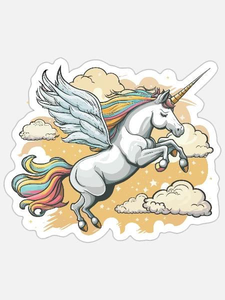 Das geflügelte Einhorn - Sticker Größe S (10 x 10 cm) - Mattweiß