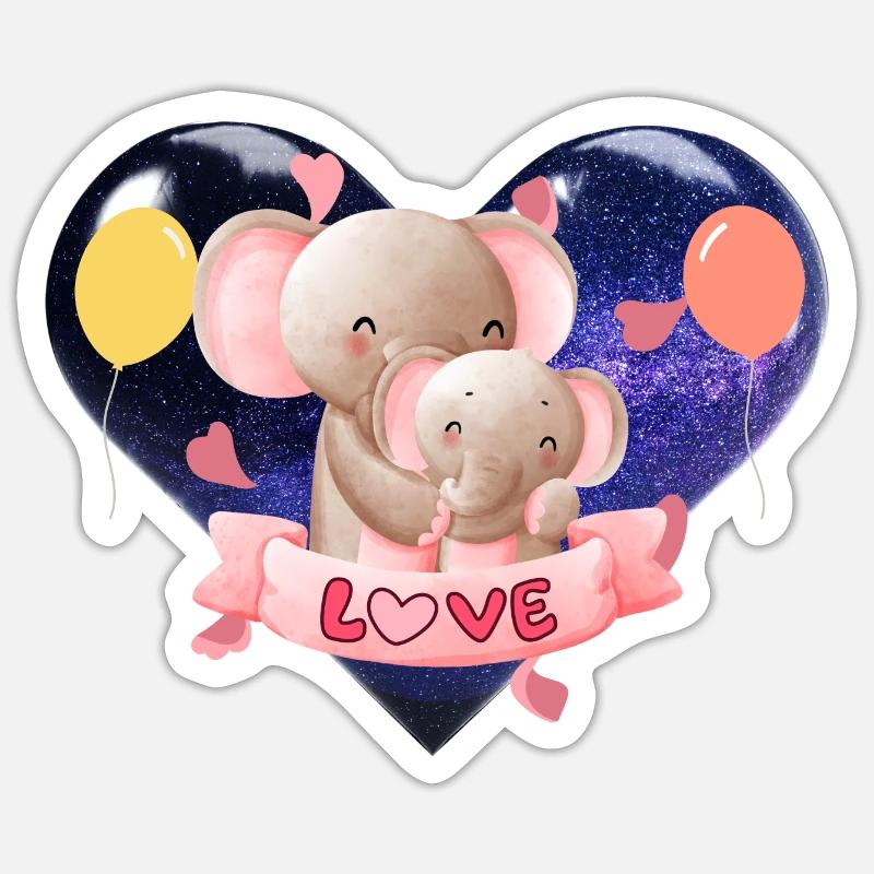 Maman éléphant et son bébé - Sticker taille S (10 x 10 cm) - blanc mat