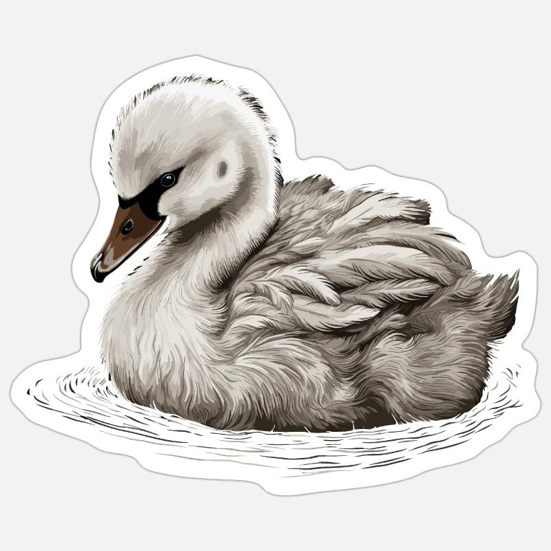 Bébé cygne Oiseau Poussin - Sticker taille S (10 x 10 cm) - blanc mat