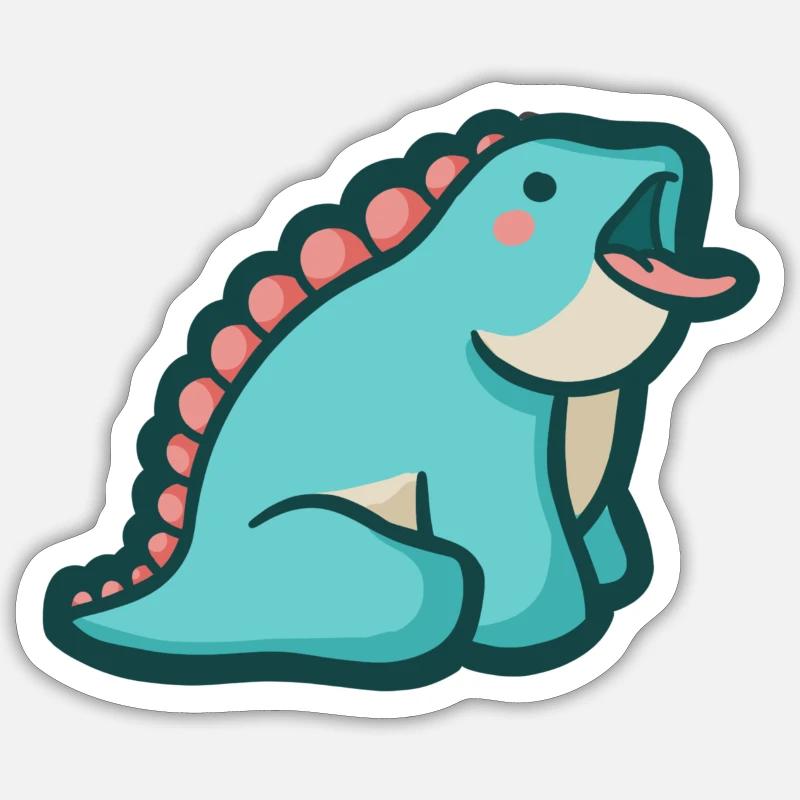 hugadino Mlem Dino, mignon dinosaure - Sticker taille S (10 x 10 cm) - blanc mat