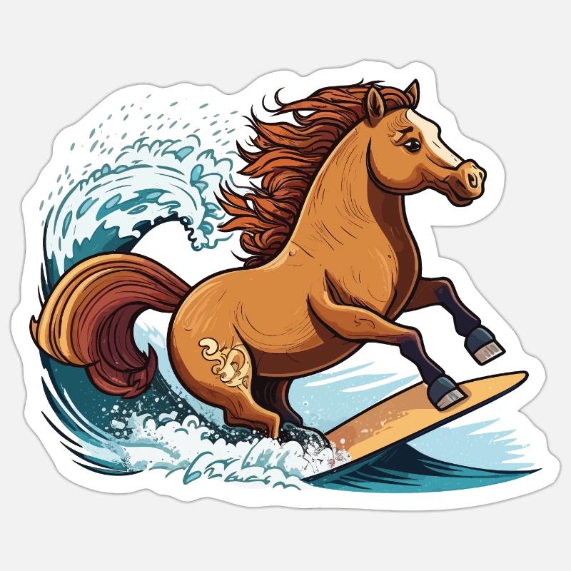 Surfendes Pferd Sticker Größe S (10 x 10 cm)