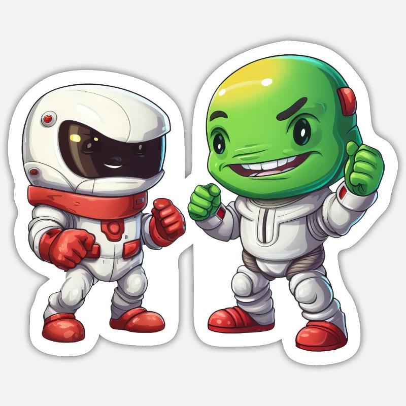 Alien vert et astronaute: Bro Fist dans l’espace Sticker taille S (10 x 10 cm)