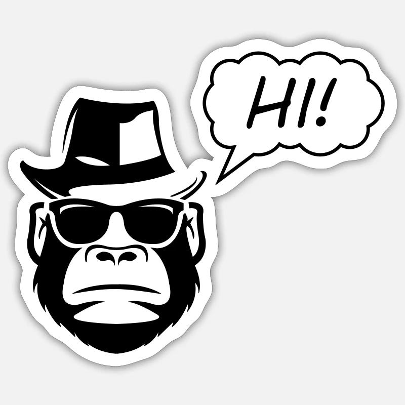 Gorille Salut - Sticker taille S (10 x 10 cm) - blanc mat