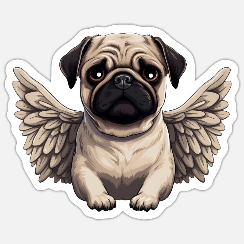 Süßer Mops-Engel im Comic-Stil Sticker Größe S (10 x 10 cm)