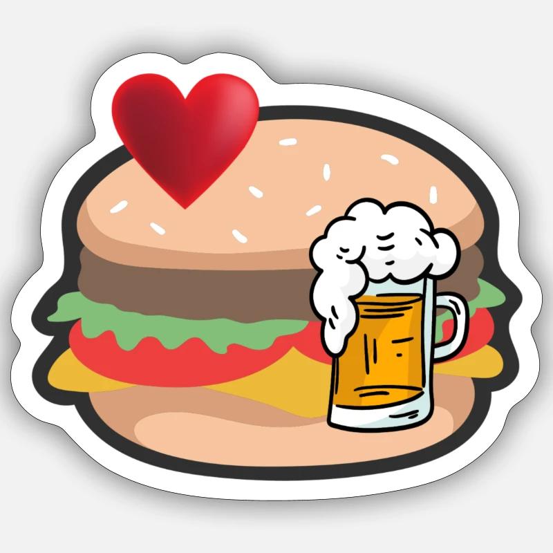 Burger mit Bier - Sticker Größe S (10 x 10 cm) - Mattweiß