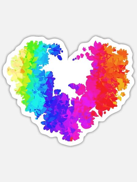 Blumenherz, bunt, farben, Graffiti,regenbogen - Sticker Größe S (10 x 10 cm) - Mattweiß