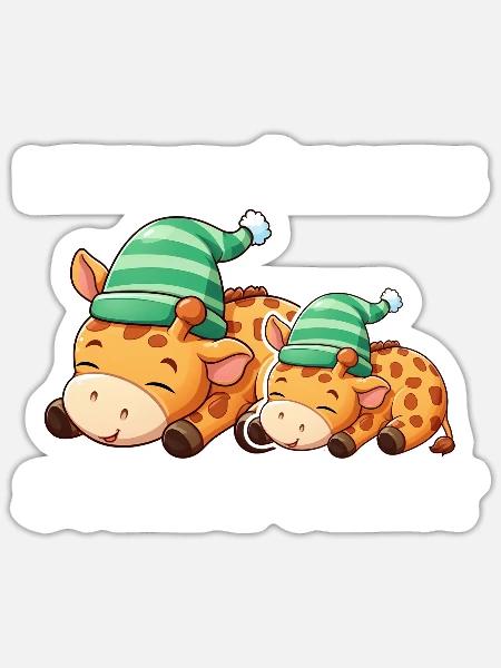 Schlafshirt Giraffe Schlafanzug Geschenk - Sticker Größe S (10 x 10 cm) - Mattweiß