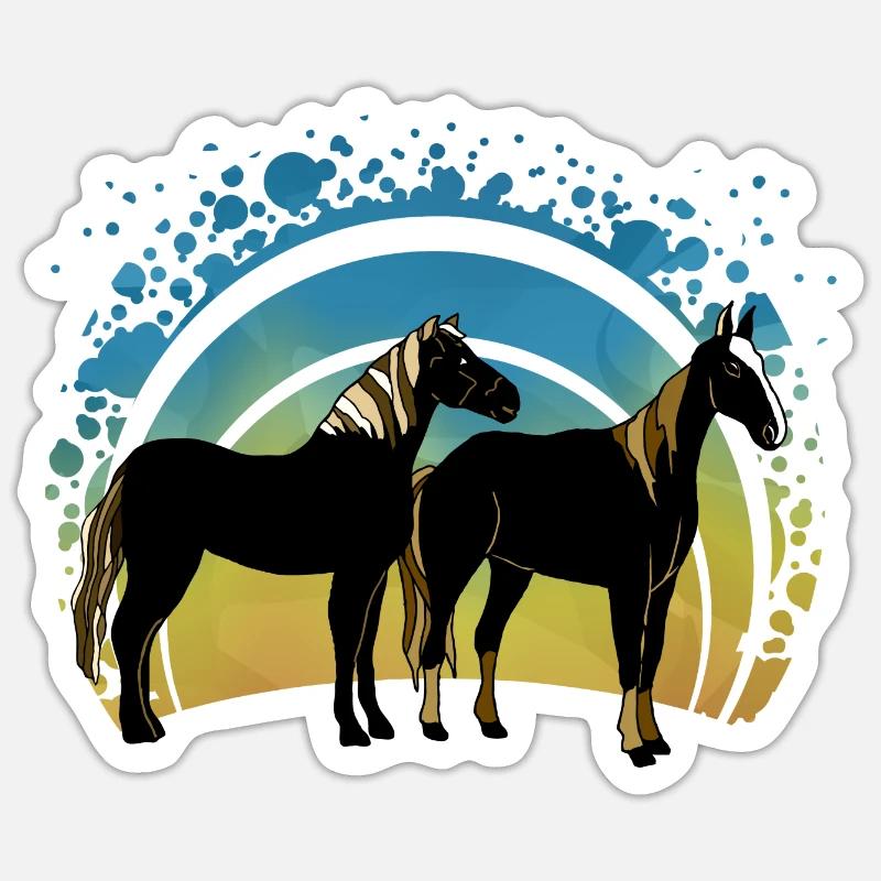 Chevaux - Sticker taille S (10 x 10 cm) - blanc mat