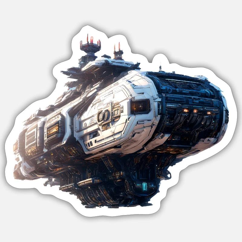 Cyberpunk-Raumschiff - Sticker Größe S (10 x 10 cm) - Mattweiß