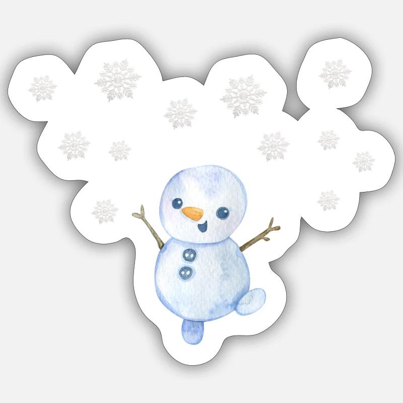 Schneemann mit Schneeflocken - Sticker Größe S (10 x 10 cm) - Mattweiß
