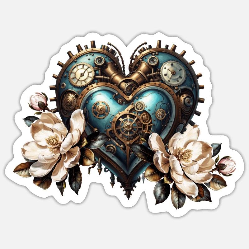 Wunderbares Steampunk-Herz - Sticker Größe S (10 x 10 cm) - Mattweiß