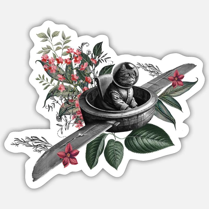 Le chat volant - Sticker taille S (10 x 10 cm) - blanc mat
