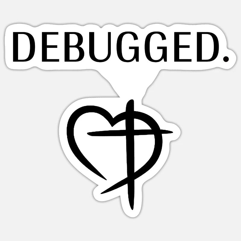 DEBUGGED - Frontprint (schwarz) Sticker Größe S (10 x 10 cm)
