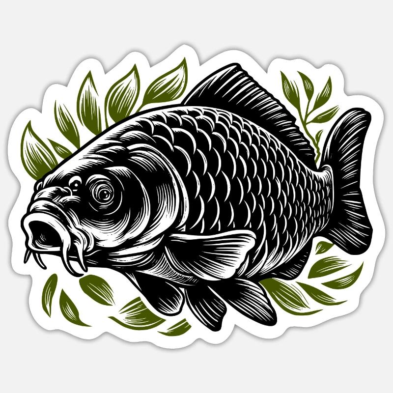 Carpe dans l’herbe noir-vert - Sticker taille S (10 x 10 cm) - blanc mat