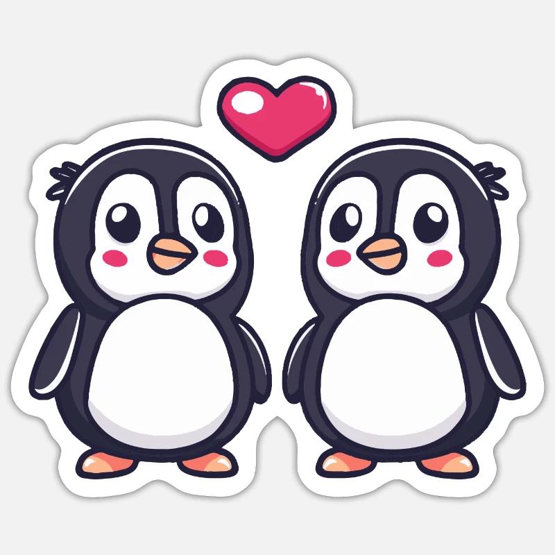 Pinguin Comic Paar Liebe - Sticker Größe S (10 x 10 cm) - Mattweiß