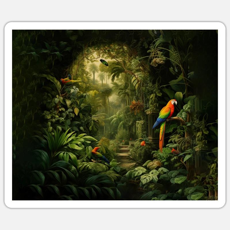 Paradis des perroquets - Sticker taille S (10 x 10 cm) - blanc mat