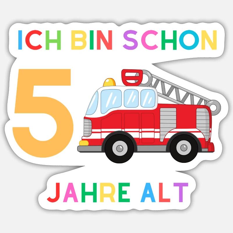 Ich bin 5 Junge, Feuerwehr - Sticker Größe S (10 x 10 cm) - Mattweiß