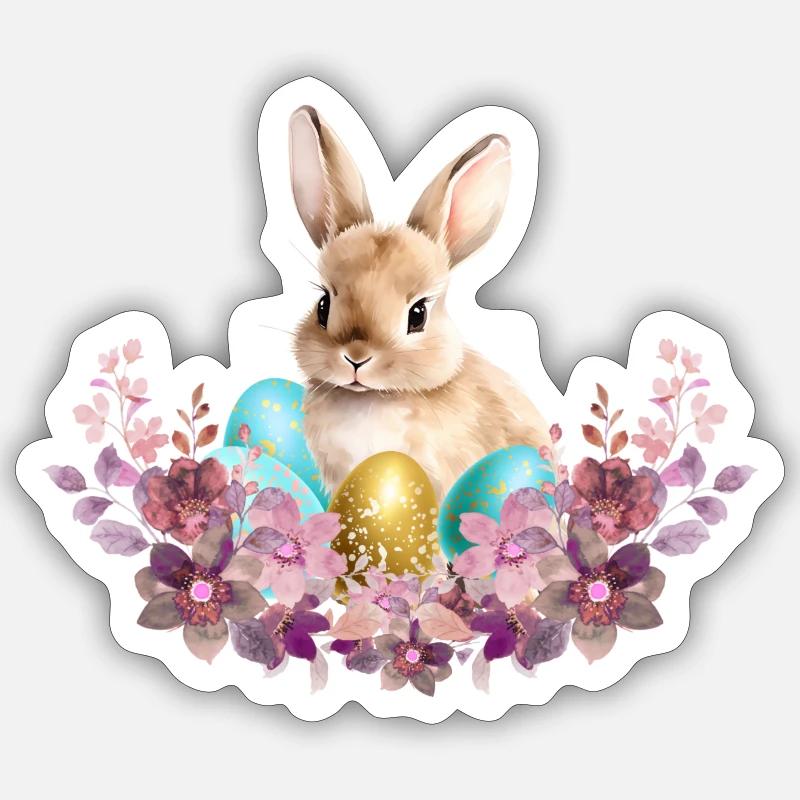 Lapin dans le nid - Sticker taille S (10 x 10 cm) - blanc mat