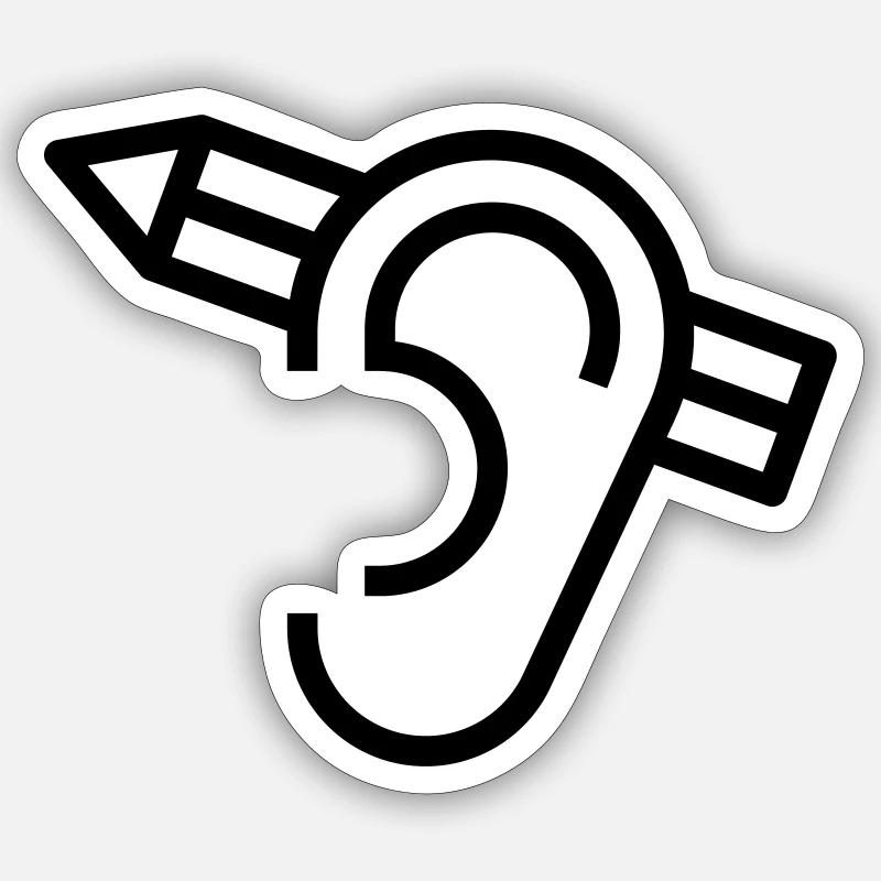Crayon derrière l’oreille. Symbole de créativité Sticker taille S (10 x 10 cm)