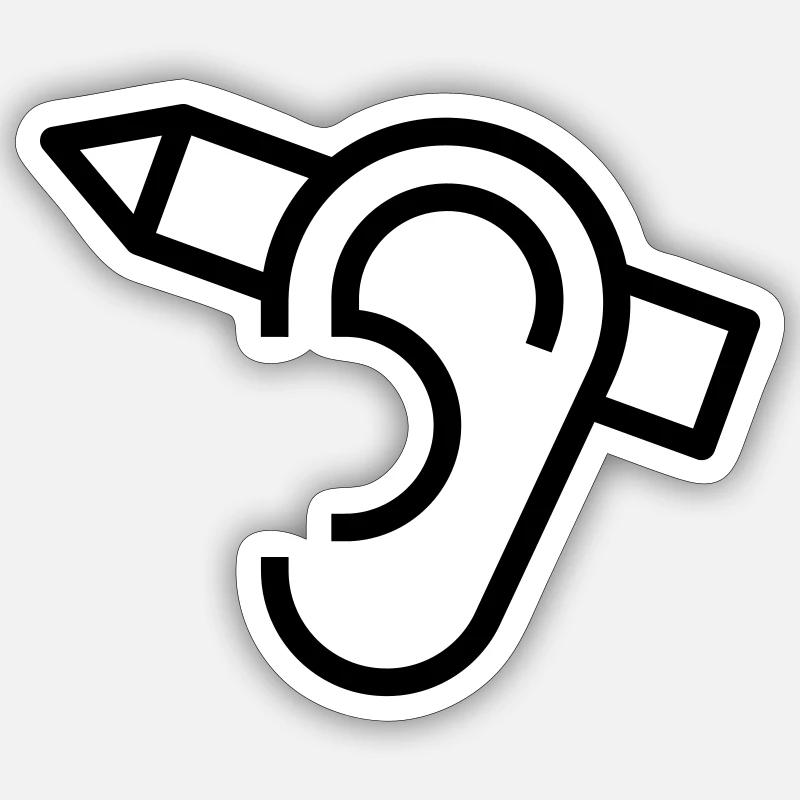 Bleistift hinter Ohr. Idee Symbol Sticker Größe S (10 x 10 cm)