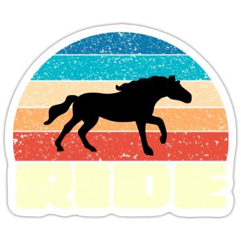 Coucher de soleil vintage avec cheval noir - Sticker taille S (10 x 10 cm) - blanc mat - Devant